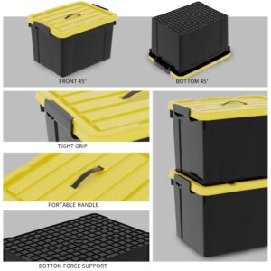 Cetomo 95Qt*6 Durabilt Flip Lid Stackable Heavy Duty Tough Storage Container Tote, Plastic Storage Bins, Storage Box, Black Base with Yellow Lid (6 Pack)