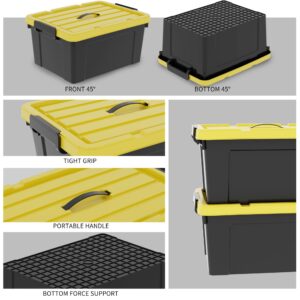 Cetomo 40Qt*6 Durabilt Flip Lid Stackable Heavy Duty Tough Storage Container Tote, Plastic Storage Bins, Storage Box, Black Base with Yellow Lid (6 Pack)