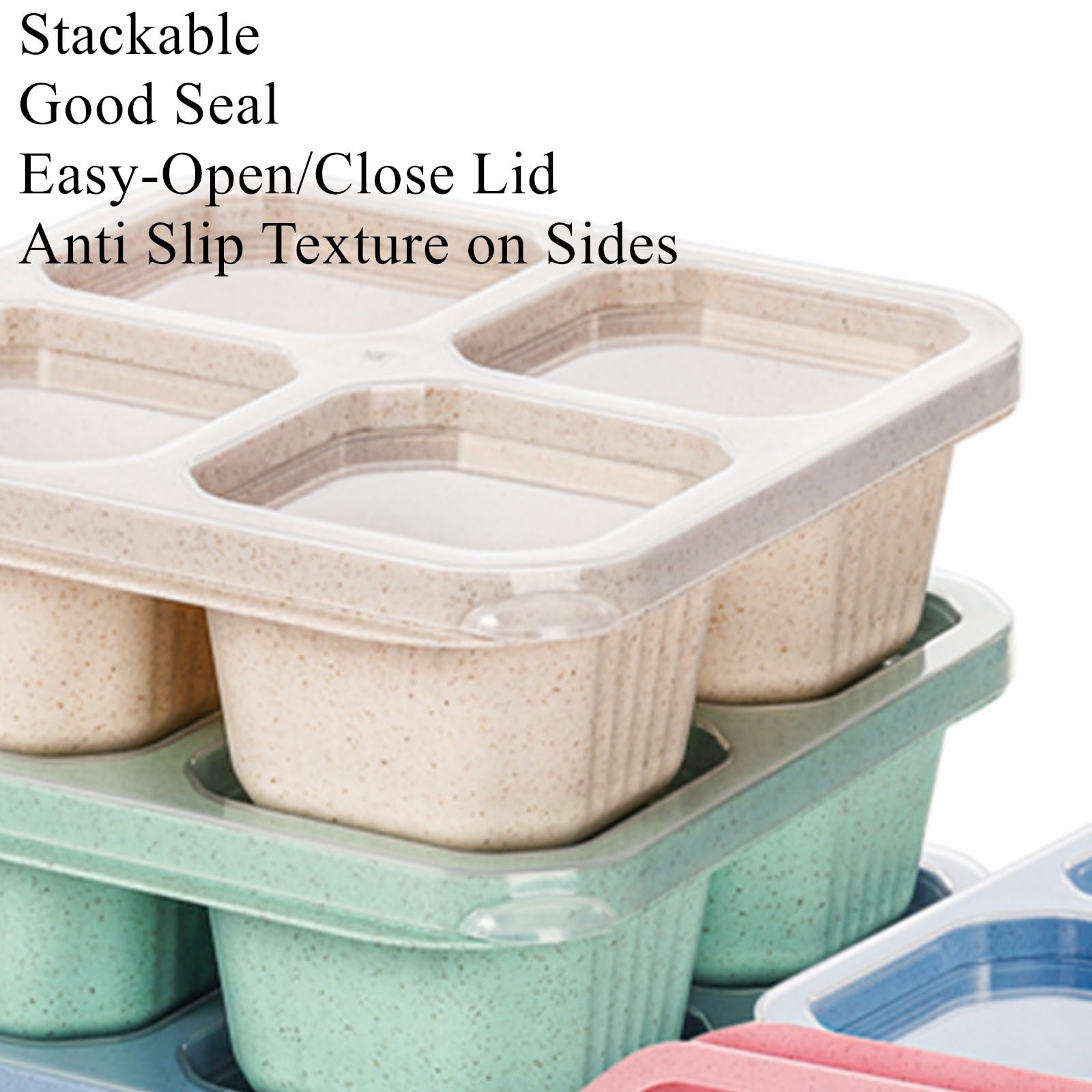 Cididu 8 Pack Snack Containers, Reusable Bento Lunch Boxes for Kids Adults, Meal Prep Lunch Containers 4 Compartment Small Portion, Wheat Straw Divided Food Storage Containers for School Work