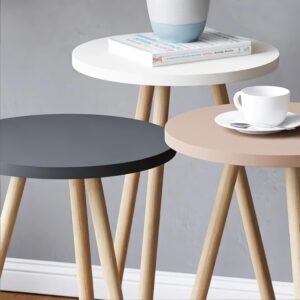 Round Nesting Coffee Table Set of 3: Space Saver, Stackable Mid Century Modern Side End Tables, Ideal for Compact Living Rooms with Pastel Decor