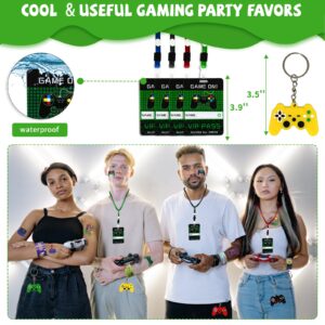 146 Pcs Video Game Party Favors, Gamer Party Favors -Ink Pen Notebook VIP Passes with Lanyards Slap Bracelets Keychains Bags Tattoo Stickers for Kids Gaming Party Favors Game On Birthday Party Favor