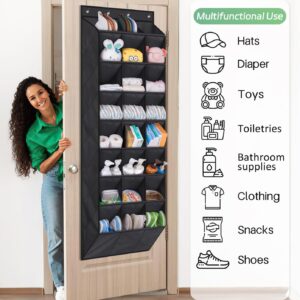 AOODA 24 Pairs Over the Door Shoe Organizer for Closet, Deep Pockets Large Hanging Shoe Rack for Door, 8-Tier Shoe Holder Hanger Shoe Storage Organizer, Black