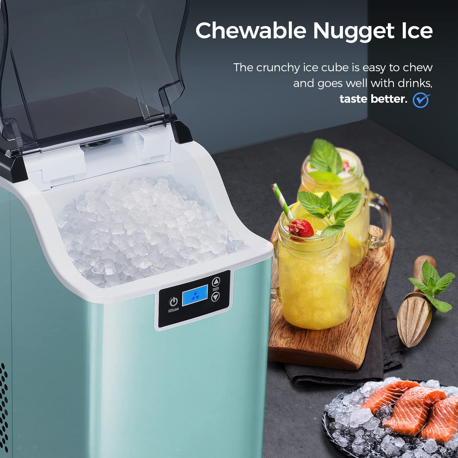 Nugget Ice Maker Countertop,44LBS/24H ice Machine ice Maker Nugget-Green