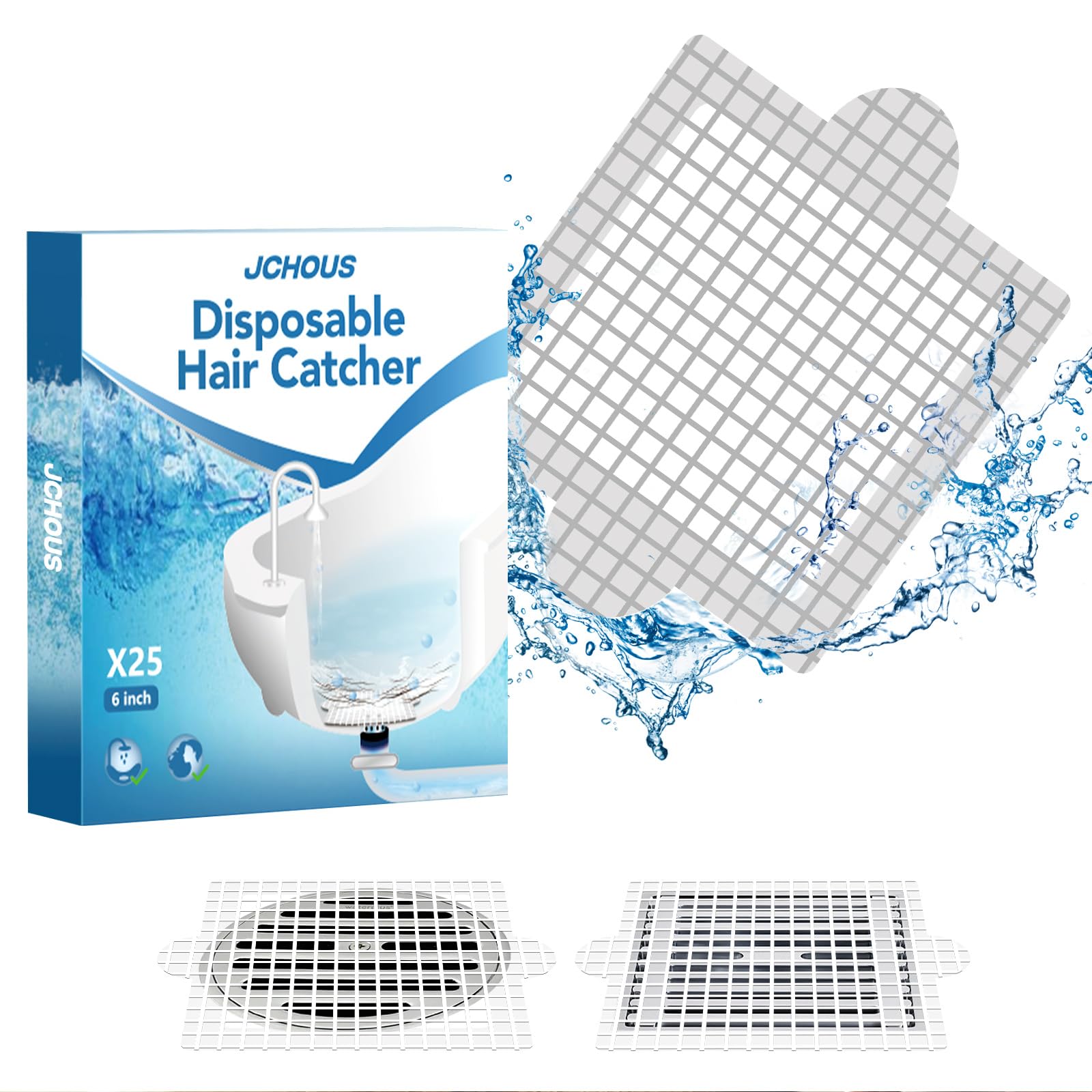 Disposable Shower Drain Hair Catcher, 4.1 Inch Shower Drain Cover Mesh Stickers, 25 Pack