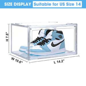 HIYOHIYO Acrylic Clear Shoe Storage Boxes Stackable for High-end Sports Shoes 360° Fully Transparent Display Box with Magnetic Door Suitable for Ankle Boots High Heels Size 14 (1-Pack)