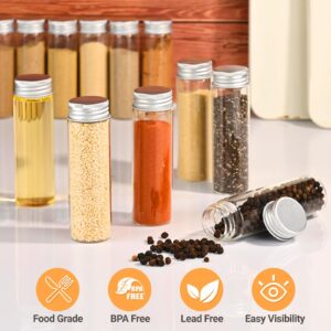 TUZAZO 12 PCS 50 ml / 1.7 oz Glass Spice Jars, Transparent Spice Containers with Aluminum Lids, Small Travel Seasoning Storage Bottles for Home Kitchen, Outdoor Camping, Gardening