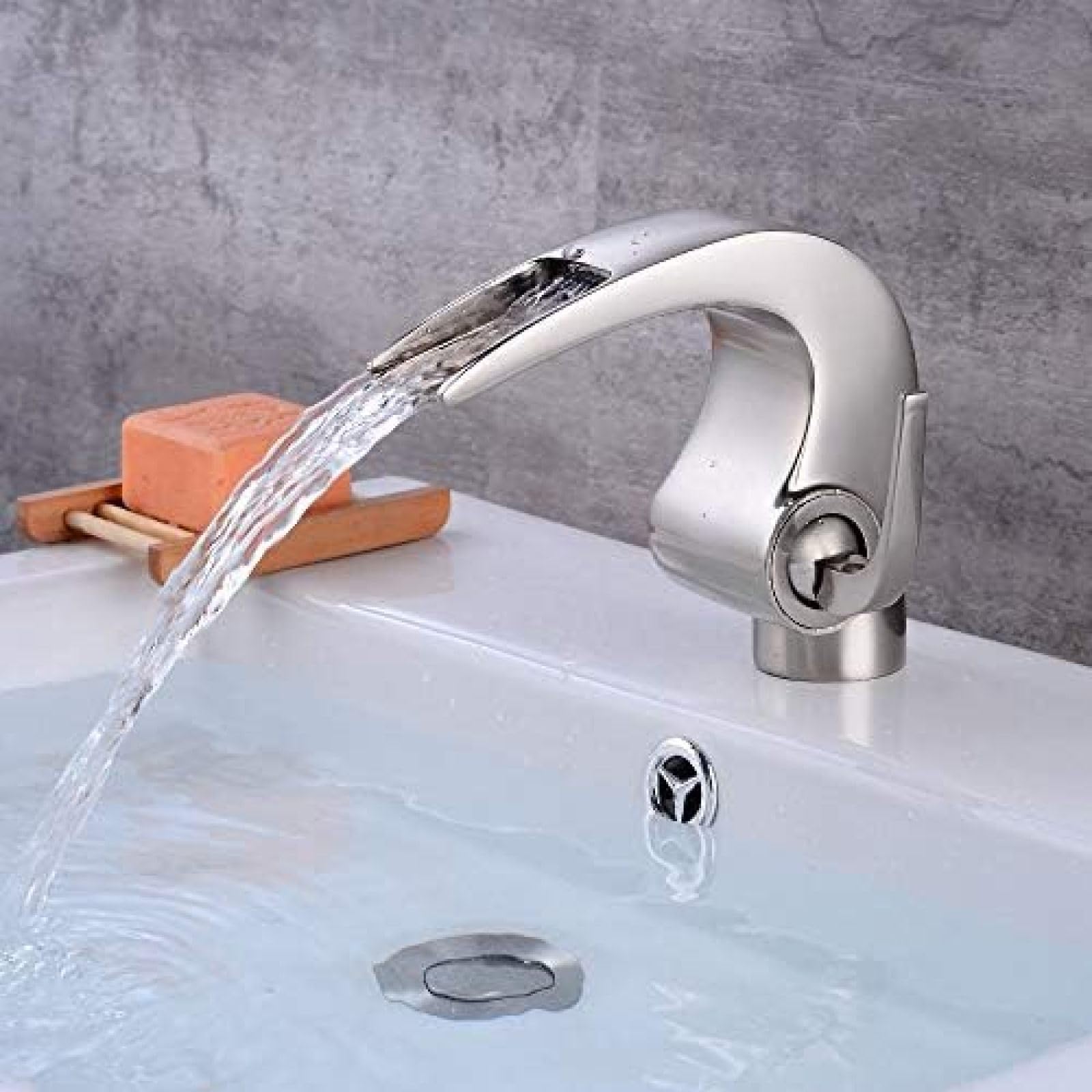 Kitchen & Bath Fixtures Taps Faucet,Continental Brushed Waterfall Basin Faucet Retro Hot and Cold Wash Basin Faucet Bathroom Under Counter Basin Faucet