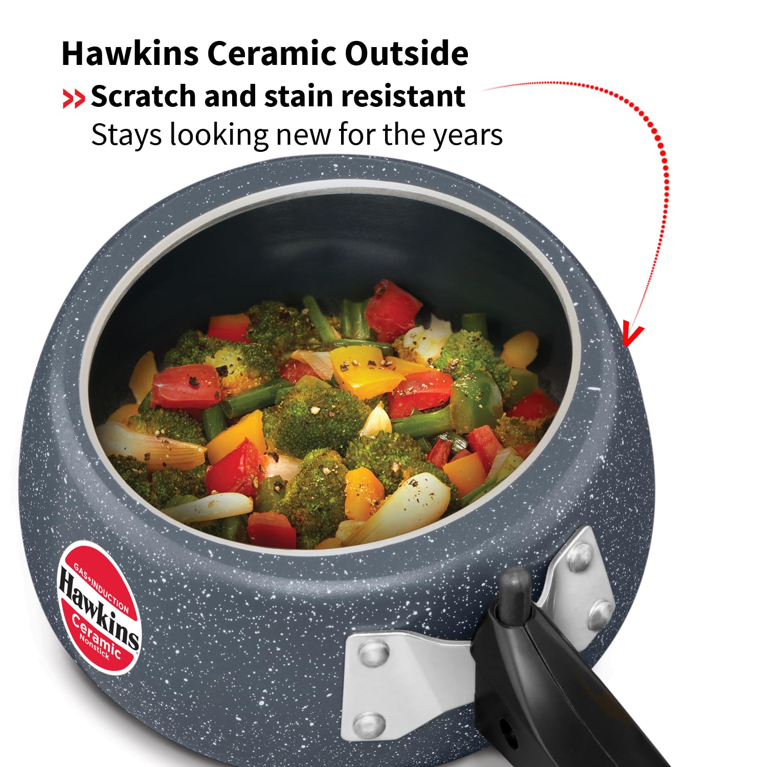 Hawkins 1.5 Litre Ceramic Nonstick Pressure Cooker, Induction Inner Lid Cooker, Granite Contura shaped Cooker, Best Cooker (ICC15)