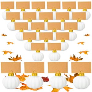 soaoo 24 set thanksgiving glass harvest pumpkin place card holders with thanksgiving greeting cards fall pumpkin decor table name holders table sign card holder for thanksgiving wedding party (white)