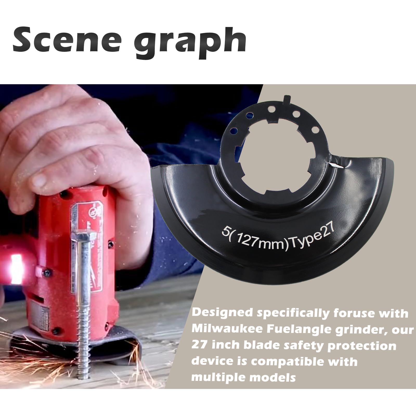 Follde 43-54-1220 for Milwaukee Angle Grinder Safety Guard, 5 Inch Type 27 Wheel Blade Guard, Fits for Milwaukee Angle Grinder 2780-20, 2781-20, 6117-30, 6117-31 & 6124-30
