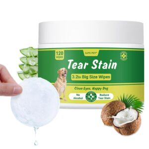 pet tear stain wipes - dog tear stain remover, dog eye wipes, gentle formula for cats & dogs, fast care for clean fur (large size 120ct)