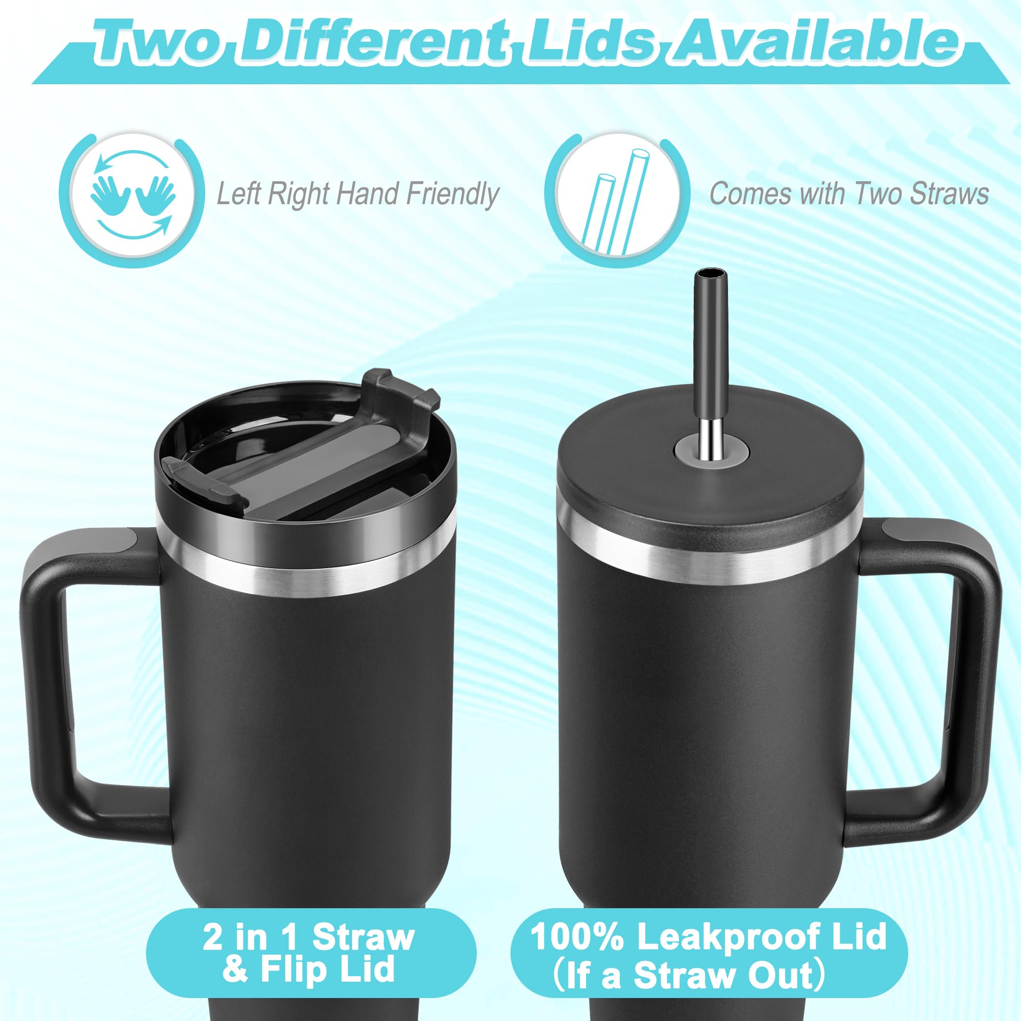 40 oz Tumbler with Handle and Straw, 2 Lids (2 in 1 & LeakProof Lid) - Vacuum Insulated Stainless Steel Double Wall Water Bottle Travel Coffee Mug - Holiday Gifts for Women Men - Dark green