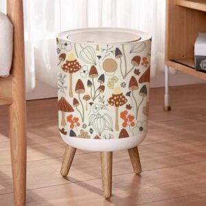 LGCZNWDFHTZ Small Trash Can with Lid for Bathroom Kitchen Office Diaper Autumnal Seamless Mushrooms Flowers Leaves Fruits Bedroom Garbage Trash Bin Dog Proof Waste Basket Cute Decorative