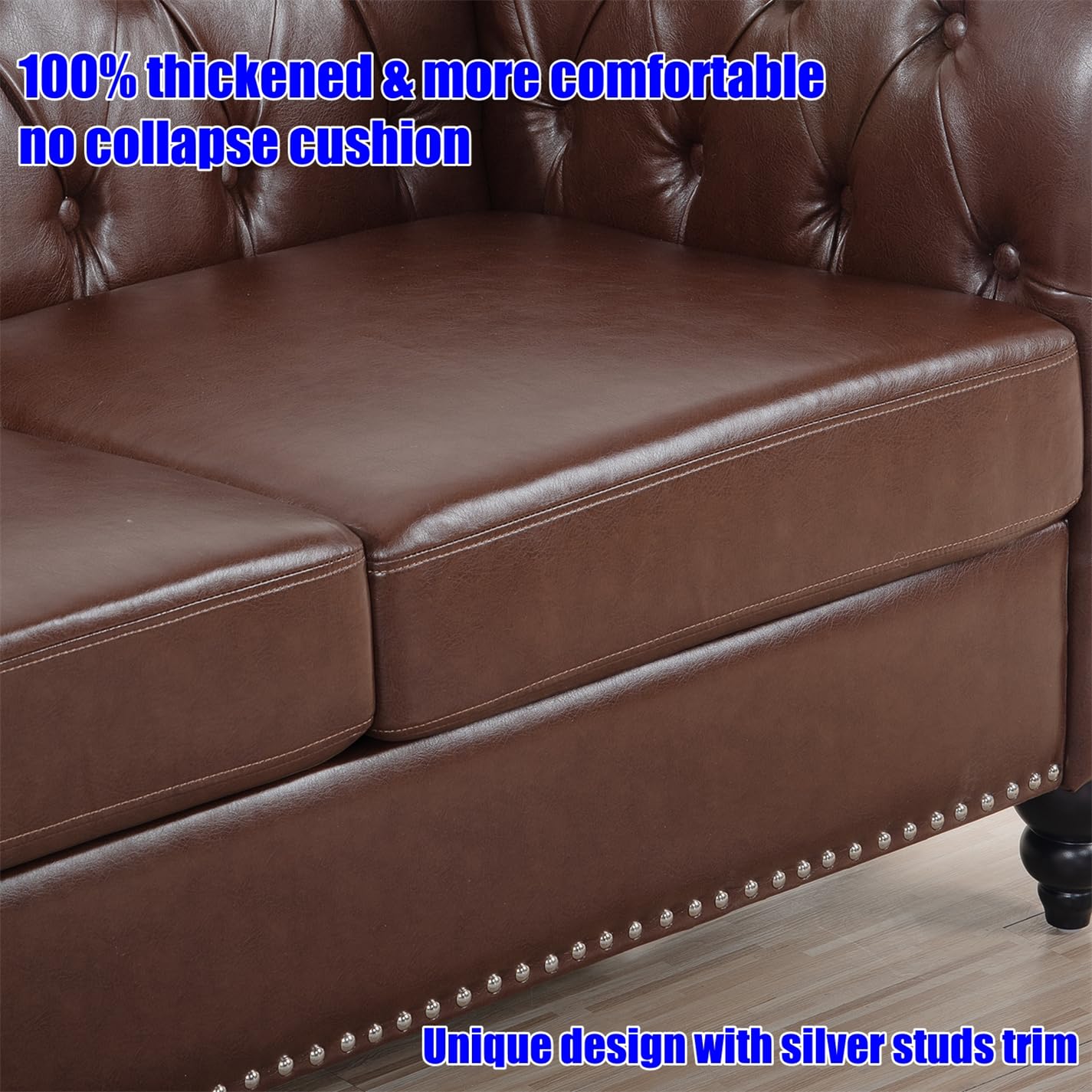 VENYAA Higher Quality and Stronger 84.65" PU 3 Seater Sofa Couch with Enhanced Legs and Rolled Arm for Living Room Office, Thickened Reinforced 3 Seater Leather Couch (Easier To Assemble) (Dark Brown)