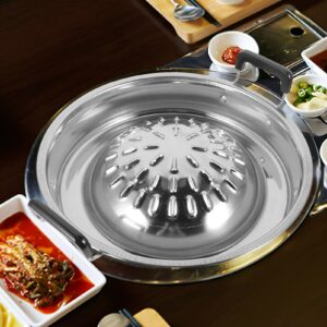 ABOOFAN Thai Korean BBQ Grill Pan Stainless Steel Barbecue Grill Topper Camping BBQ Pan for Shabu Vegetable Egg Pork Beef Meat Garlic Korean Cookware Silver