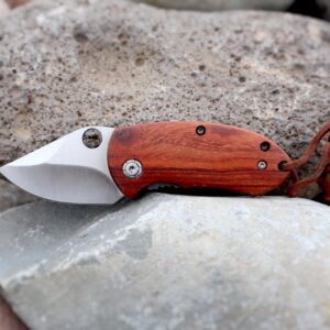 outROAR Gear Stubby Pocket Knife with Wood Handle, Heavy-Duty Alloy Steel, Sharp Folding Lock Blade for Camping, Utility, Hunting, and Fishing, Pocketknife for Men or Women