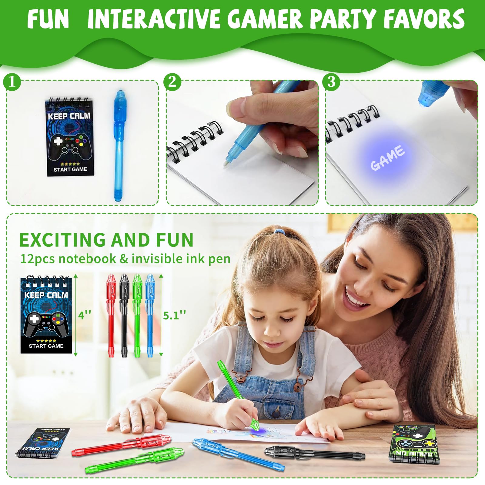 146 Pcs Video Game Party Favors, Gamer Party Favors -Ink Pen Notebook VIP Passes with Lanyards Slap Bracelets Keychains Bags Tattoo Stickers for Kids Gaming Party Favors Game On Birthday Party Favor