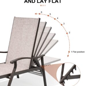 Crestlive Products Aluminum Chaise Lounge Set of 3,Patio Lounge Chairs Five-Position and Full Flat Outdoor Recliner All Weather for Patio, Beach, Yard, Pool (3PCS Beige)