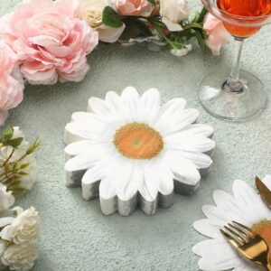 Kosiz 100 Pieces Daisy Floral Napkin Daisy Flower Shaped Luncheon Napkins Disposable daisy Napkins for Garden Bridal Shower Party Supplies Birthday Cocktail Dinner Wedding Decoration Tableware