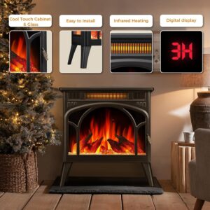 Antarctic Star 25-inch Electric Fireplace Stove,Steel Construction,Electronic Temperature Control, 12 Flame Bed Colors and 12 Flame Color,Adjustable Heating Mode,Portable,Overheating Protection…