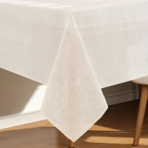 Karseteli Natural Linen Rectangle Tablecloth, Slubby Textured Fall Lightweight Table Cloth 60 x 84 Inch, Water Resistant Stain Resistant Farmhouse Burlap Table Cover for Kitchen Dining Room