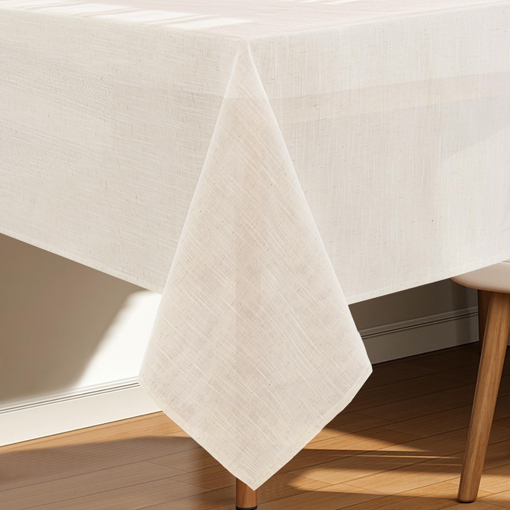 Karseteli Natural Linen Rectangle Tablecloth, Slubby Textured Fall Lightweight Table Cloth 60 x 84 Inch, Water Resistant Stain Resistant Farmhouse Burlap Table Cover for Kitchen Dining Room