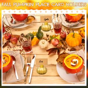 Soaoo 24 Set Thanksgiving Glass Harvest Pumpkin Place Card Holders with Thanksgiving Greeting Cards Fall Pumpkin Decor Table Name Holders Table Sign Card Holder for Thanksgiving Wedding Party (Gold)