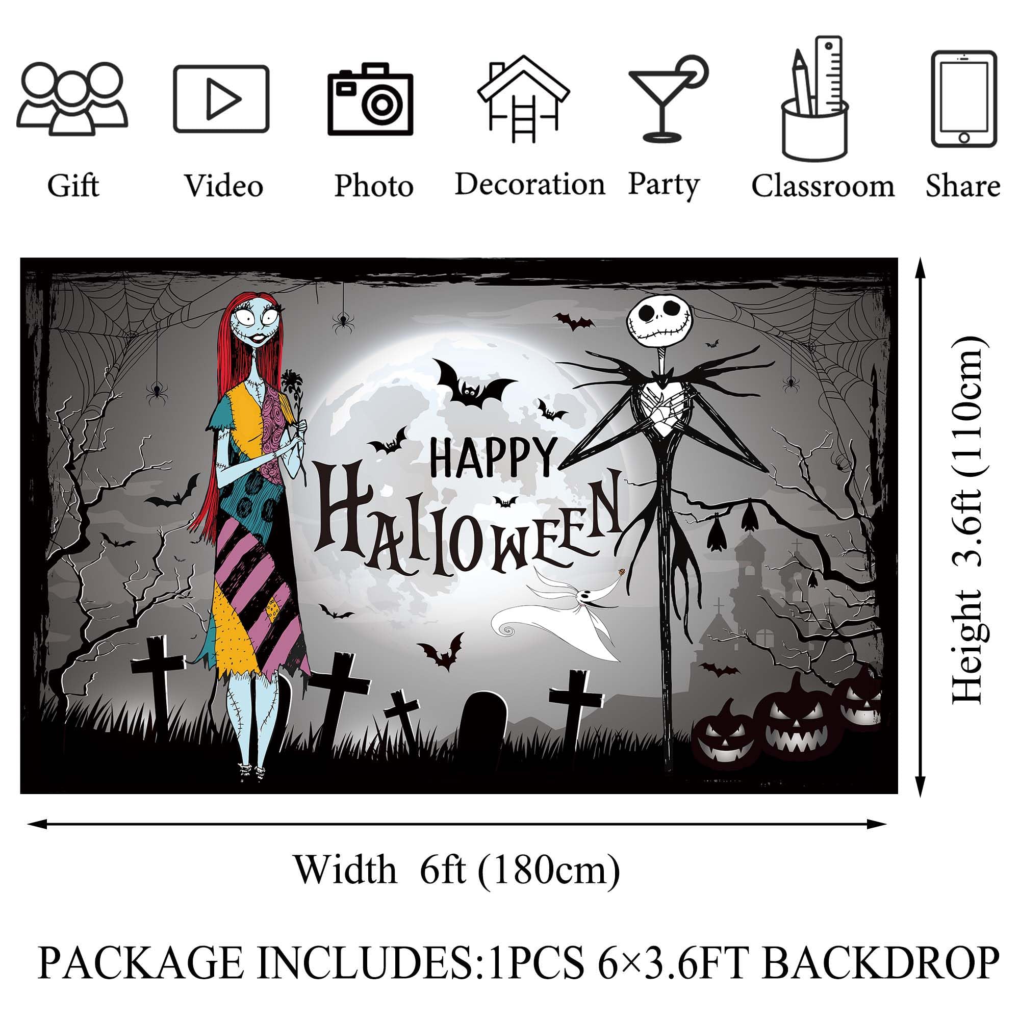 Halloween Decorations Halloween Gothic Skull Backdrop October 31 Decor Jack and Sally Decor Halloween Decorations for Home Party