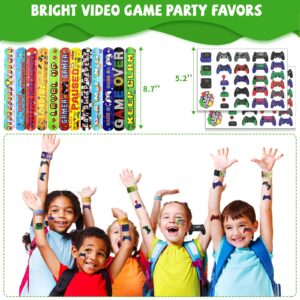 146 Pcs Video Game Party Favors, Gamer Party Favors -Ink Pen Notebook VIP Passes with Lanyards Slap Bracelets Keychains Bags Tattoo Stickers for Kids Gaming Party Favors Game On Birthday Party Favor