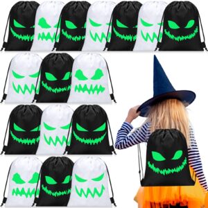 paterr 16 pcs halloween favor bags spooky face small drawstring bag bat carnival candy goodie treat gift bag for classroom halloween birthday party decor (10'' x 12")