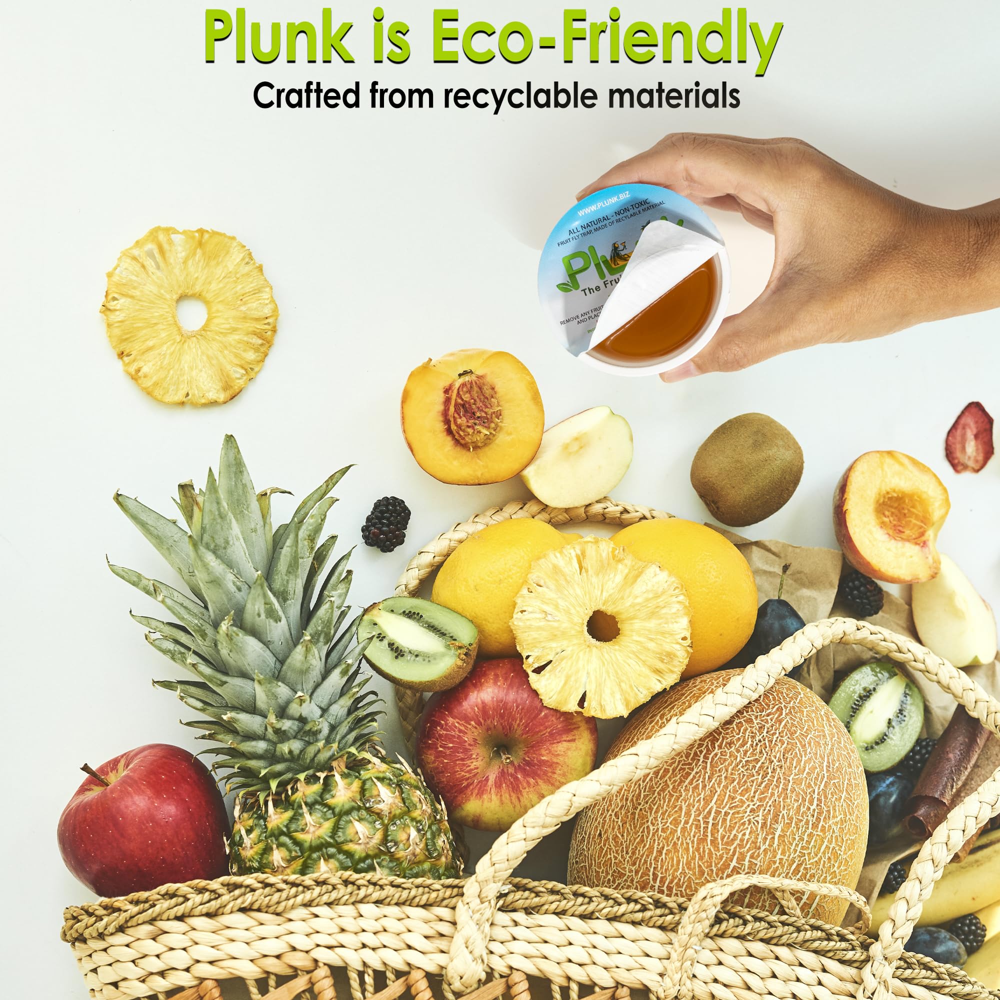 Plunk Fruit Fly Trap – 3-Pack – All Natural, Non-Toxic Indoor Solution for Home Kitchen – Safe, Recyclable Material, Easy to Use & Effective