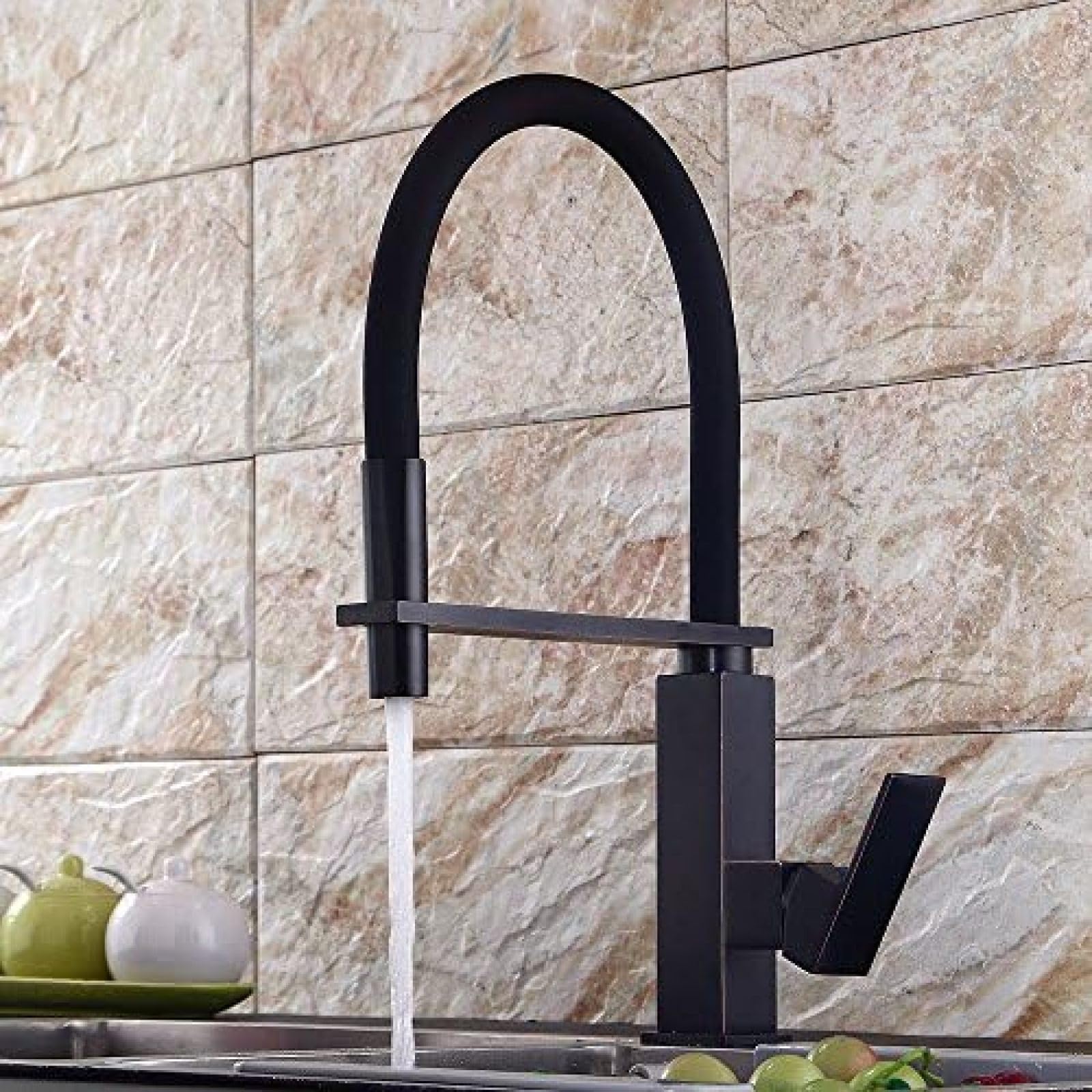 Kitchen & Bath Fixtures Taps Faucet,EuropUPC Kitchen Faucet Black Ancient Sink Hot and Cold Water Faucet Rotating Stainless Steel Sink Spring Faucet