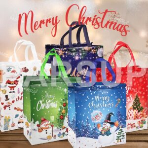 PARSUP 8PCS Large Christmas Gift Bags, Tote Bags with Handles, Christmas Treat Bags, Multifunctional Non-Woven Christmas Bags for Gifts Wrapping Shopping, Xmas Party Supplies, 15"×13.8"×5.9"