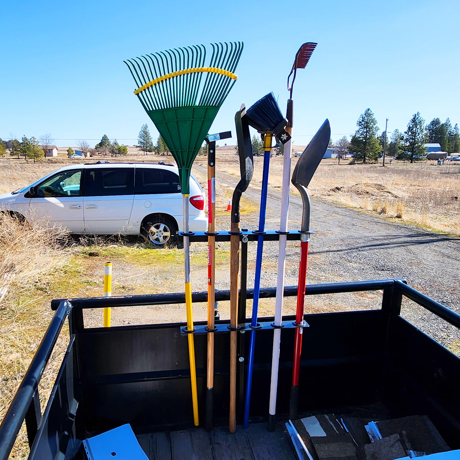 TECTRUC Vertical Hand Rack Landscape Hand Tool Rack,6 Holes Long Handle Tool Storage Holder for Truck Trailer& Garage or Shed Walls Holds 6 Tools for Shovels, Rakes, Hoes（1 Pack, Black）