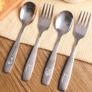 HANSGO 12PCS Children Safe Forks and Spoons, Silverware for Kids Cutlery Set Toddler Utensils Stainless Steel Tableware with Bunny and Puppy Motifs