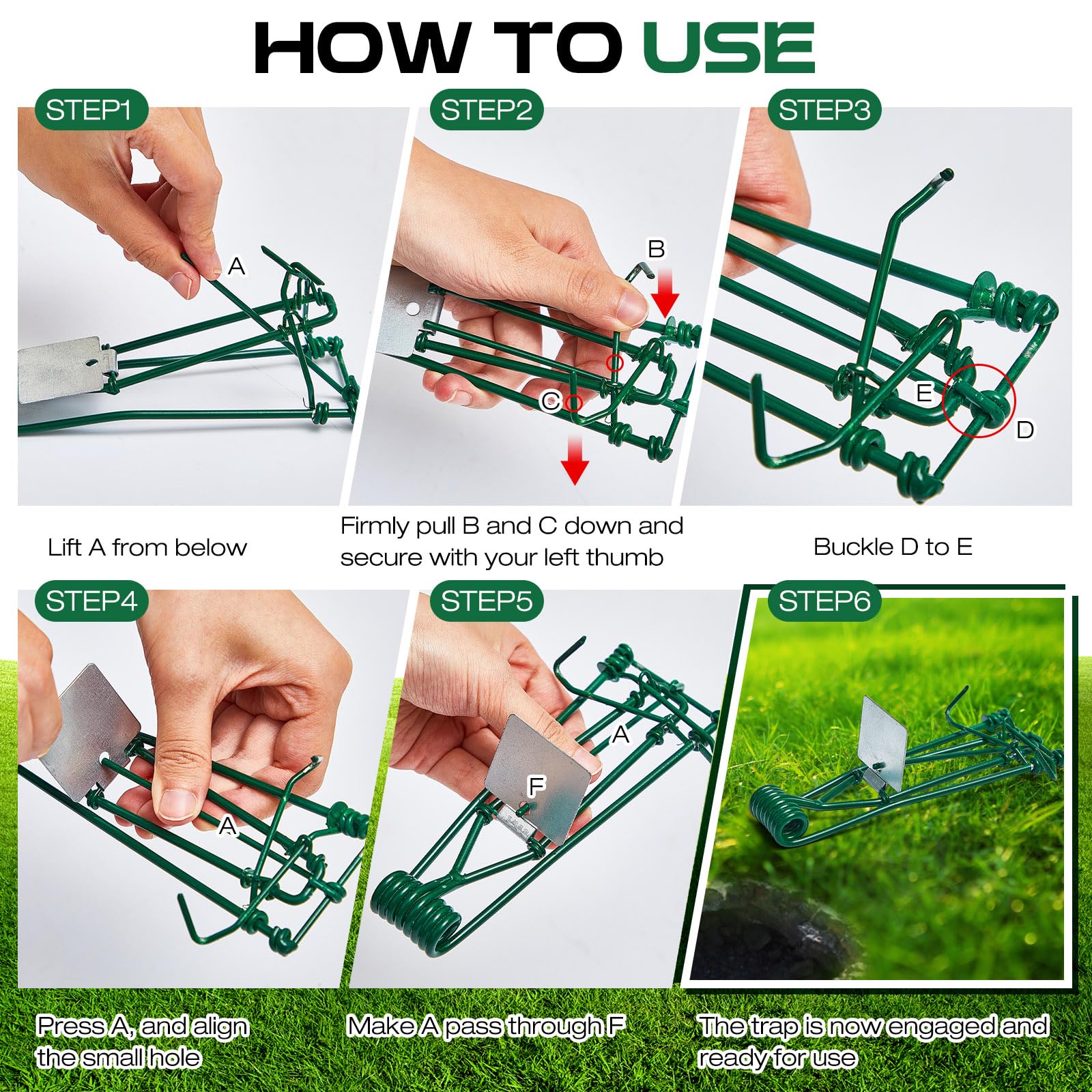 Qualirey 4 Pcs Outdoor Gopher Trap Easy Set Mole Trap Weather Resistant Gopher Killer Vole Trap for Lawn Garden Farm (Green)