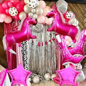 6Pcs Western Cowgirl Party Balloons, Pink Cowgirl Boots Balloons Horse Balloons and Star Balloons for Girls Western Themed Birthday Baby Shower Bachelorette Party Decorations Supplies