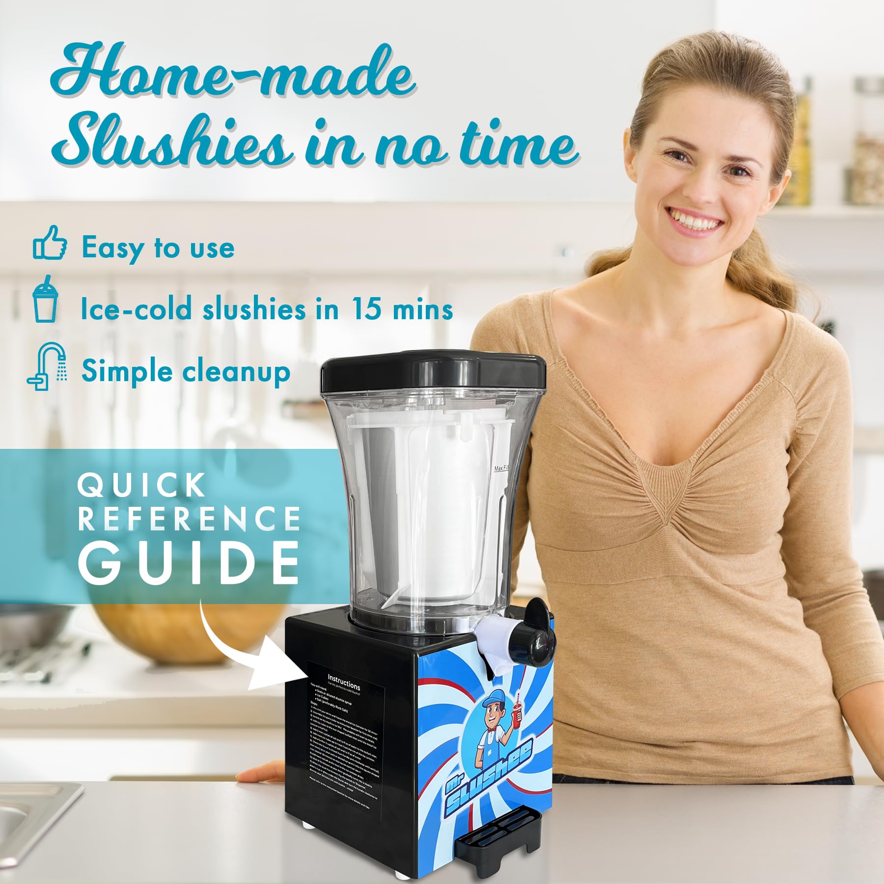 Mr Slushee Home-use Slushie Machine, New and Improved Countertop Slushy Maker for Kitchen, 34 fl oz, Ice Cold Frozen Slush Drink, Slushy Cup, Turns Your Favorite Sodas into Slushies.