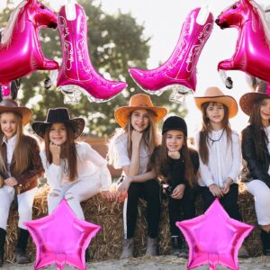 6Pcs Western Cowgirl Party Balloons, Pink Cowgirl Boots Balloons Horse Balloons and Star Balloons for Girls Western Themed Birthday Baby Shower Bachelorette Party Decorations Supplies