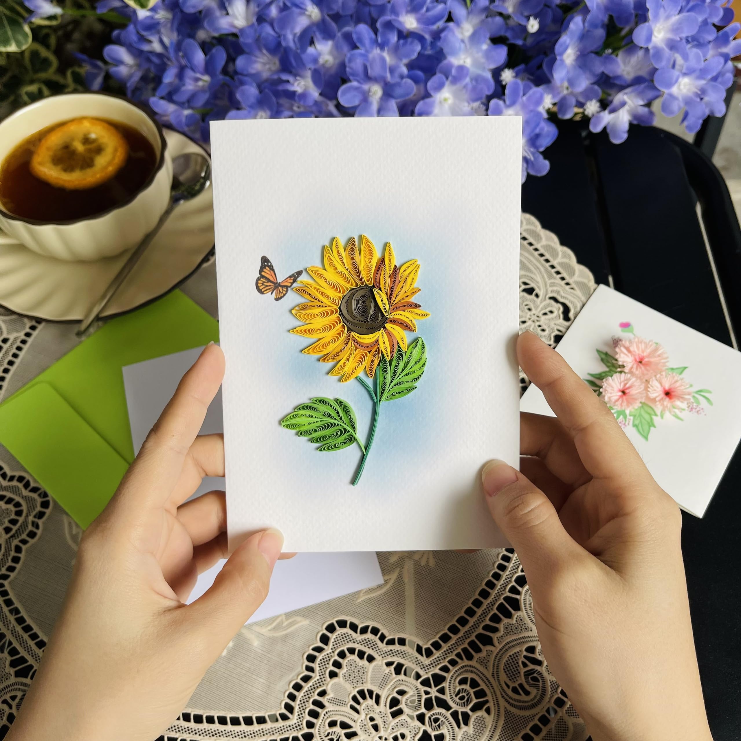 KingKraft Sunflower Quilling Card, Birthday Card for Women, Anniversary Card for Wife, Happy Birthday Card for Mom, Sister, Daughter, Friend, Handmade Teacher Thank You Card with Envelop