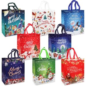 parsup 8pcs large christmas gift bags, tote bags with handles, christmas treat bags, multifunctional non-woven christmas bags for gifts wrapping shopping, xmas party supplies, 15"×13.8"×5.9"