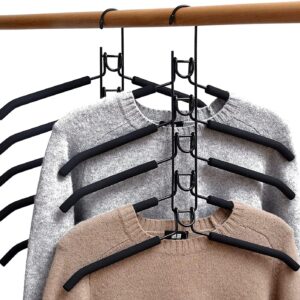 2 Pack Clothes Hangers, 5 in 1 Hangers Space Saving, Heavy Duty Non-Slip Hangers with Padded Foam, Closet Organizer for Shirt,Pant,Coat,Suit (Black)