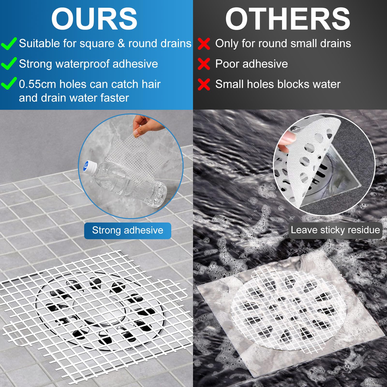 Disposable Shower Drain Hair Catcher, 4.1 Inch Shower Drain Cover Mesh Stickers, 25 Pack