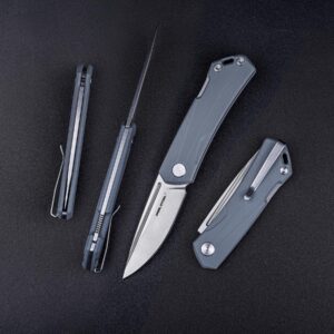 Real Steel Luna Maius ECO EDC Folding Knife - Backlock, Gray G10 Handle, 10Cr15CoMov Blade - Unique Christmas Birthday Gifts for Him, Cool Survival Knife for Emergency Rescue Hiking