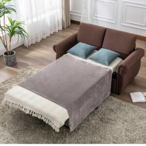 P PURLOVE Sleeper Sofa Bed, Pull Out Sofa Bed Loveseat Sleeper with Twin Size Memory Mattress, Modern Linen Couch Bed Chairs for Living Room, Bedroom and Small Space (Brown)