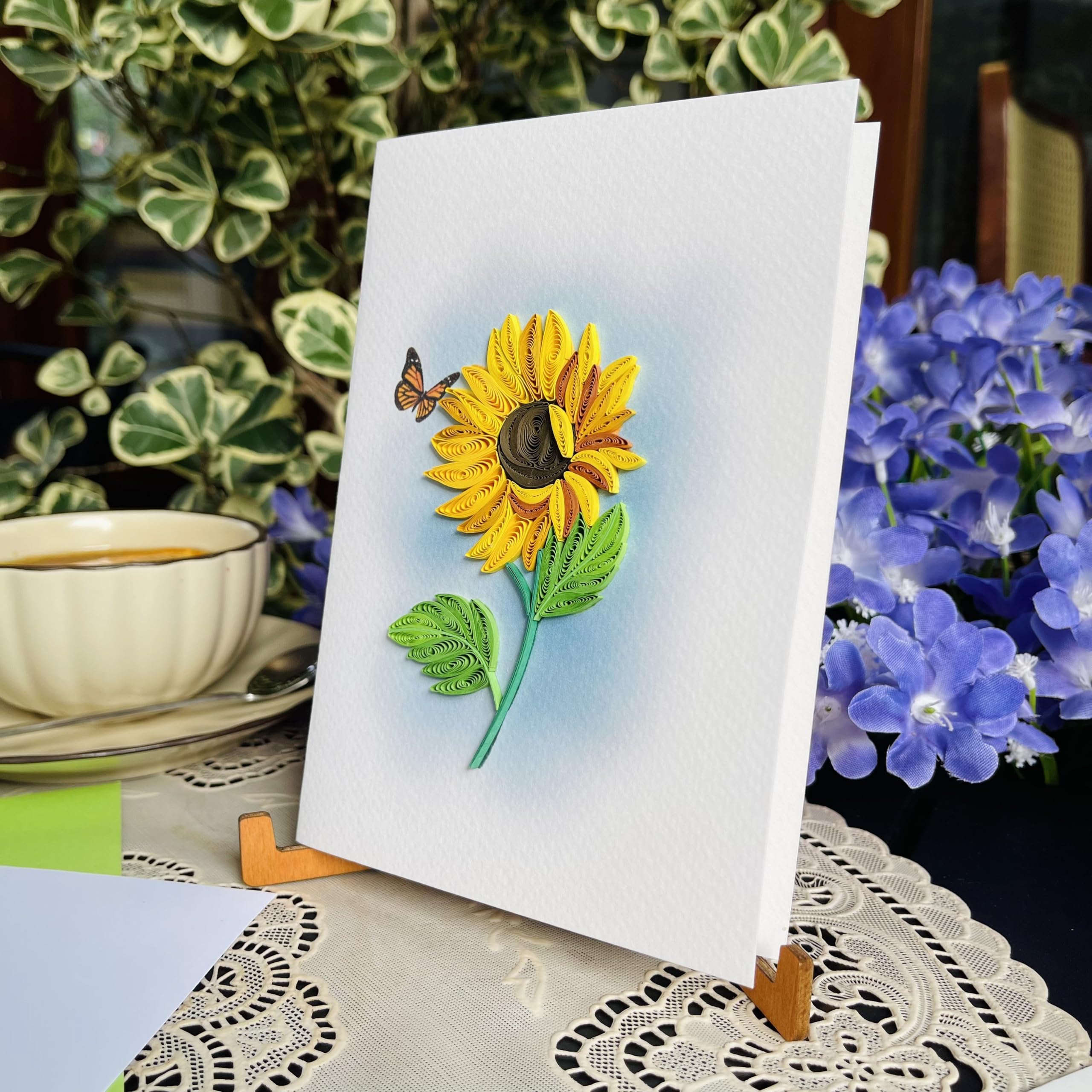 KingKraft Sunflower Quilling Card, Birthday Card for Women, Anniversary Card for Wife, Happy Birthday Card for Mom, Sister, Daughter, Friend, Handmade Teacher Thank You Card with Envelop