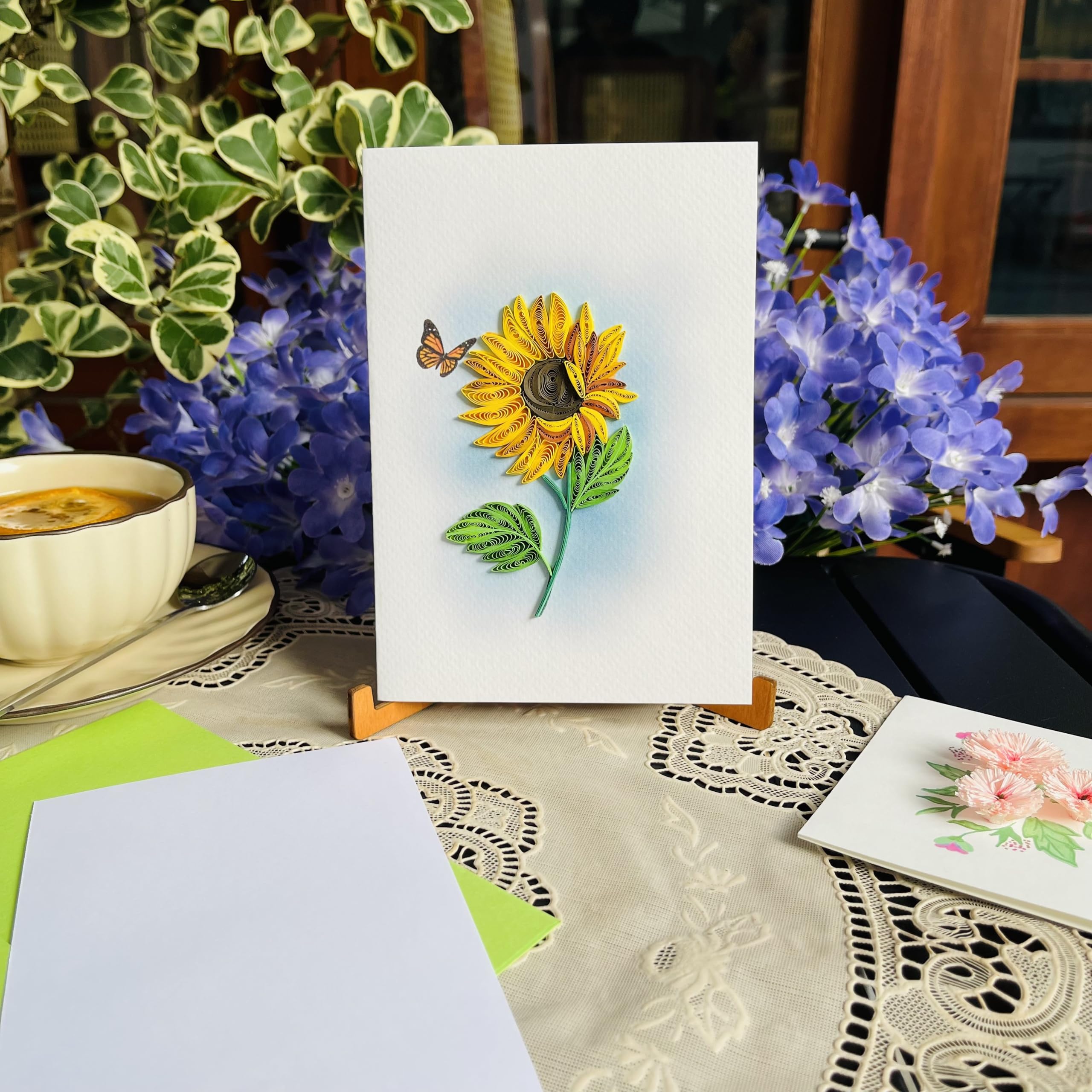 KingKraft Sunflower Quilling Card, Birthday Card for Women, Anniversary Card for Wife, Happy Birthday Card for Mom, Sister, Daughter, Friend, Handmade Teacher Thank You Card with Envelop