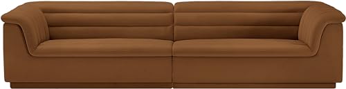 Meridian Furniture 194Saddle-S119 Cascade Collection Modern | Contemporary Modular Sofa with Soft Saddle Velvet Fabric, Deep Channel Tufting, Curved Arms, 118" W x 35" D x 28" H, Saddle