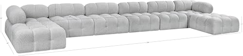 Meridian Furniture 611Grey-Sec8B Ames Collection Modern | Contemporary Modular Sectional with Rich Grey Boucle Fabric, Modular to Create Infinite Configurations, 204" W x 68" D x 28" H, Grey