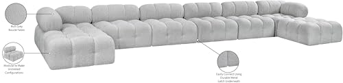 Meridian Furniture 611Grey-Sec8B Ames Collection Modern | Contemporary Modular Sectional with Rich Grey Boucle Fabric, Modular to Create Infinite Configurations, 204" W x 68" D x 28" H, Grey